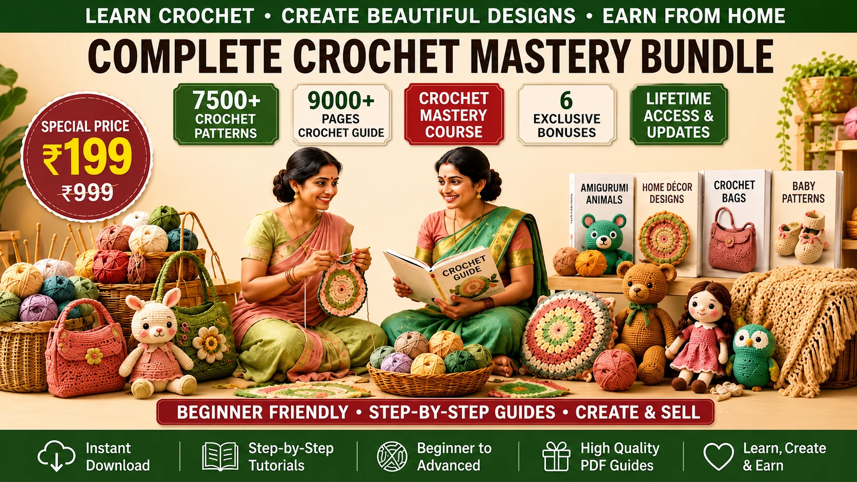 Complete Crochet Mastery Bundle — 7500+ crochet patterns, 9000+ pages, bonuses and lifetime access